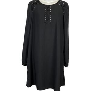 Jessica Simpson Black Gold Studded Shift Whimsigoth Long Sleeve Dress Witchy 12